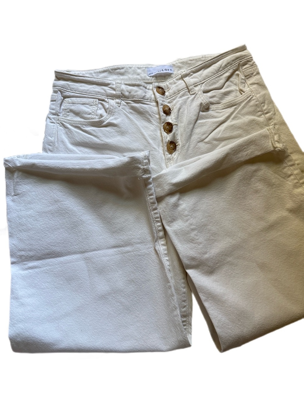 LOFT Cream Ankle Crop Button-Fly Jeans